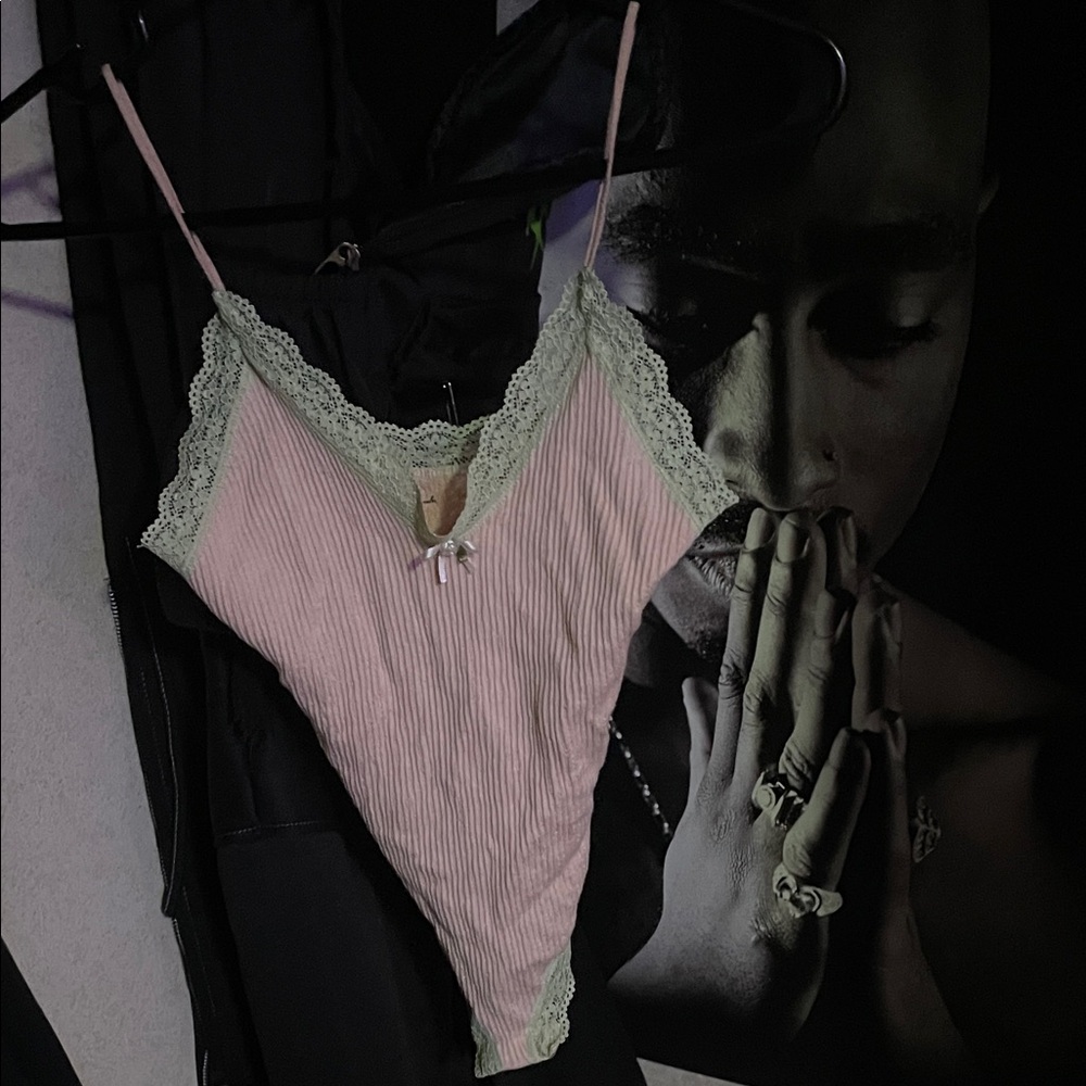 Urban Outfitters Pink Bodysuit with Green Lace